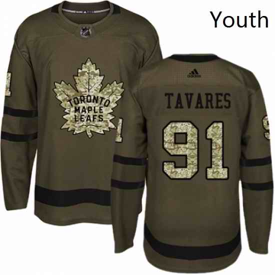 Youth Adidas Toronto Maple Leafs 91 John Tavares Authentic Green Salute to Service NHL Jersey